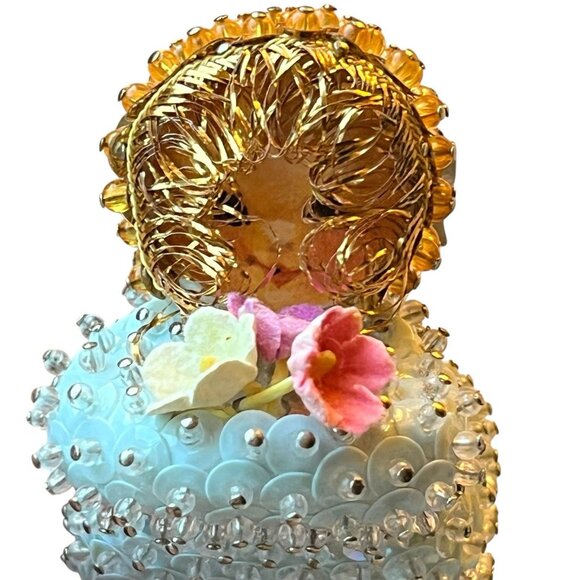 Vtg Sequin Push Pin Christmas Ornament Angel Blue Boy Pink Girl Brother Sister - Picture 4 of 12